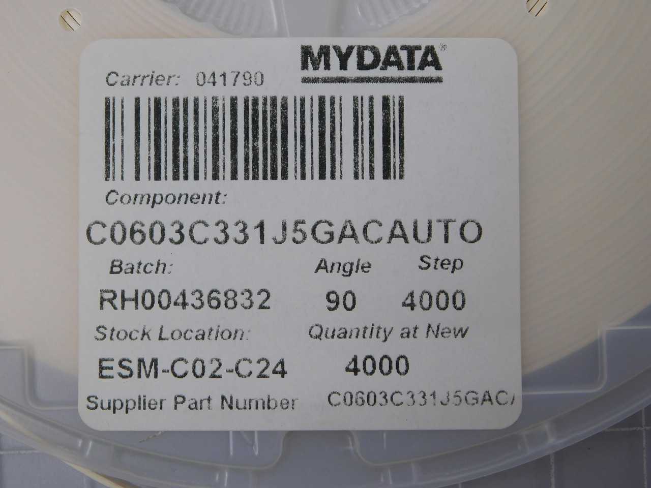 LOT OF 3900 KEMET C0603C331J5GAUTO MULTILAYER CERAMIC CAPACITORS T136133 - ELECTRICAL COMPONENTS