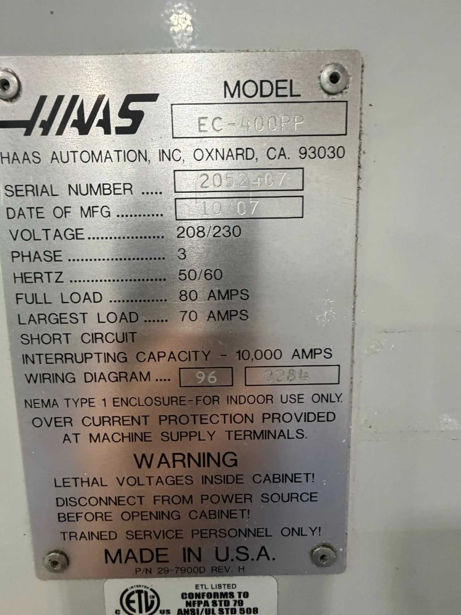 Haas EC-400PP CNC Machining Center - 6-Pallet, 12K RPM, 70 ATC, Tsc - High Precision! - HORIZONTAL MACHINING CENTERS