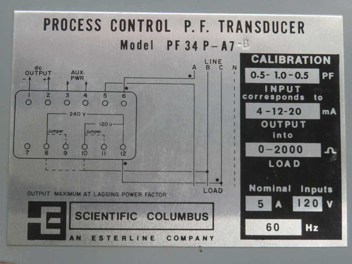 SCIENTIFIC COLUMBUS PF 34 P-A7B PROCESS CONTROL POWER FACTOR TRANSDUCER T243910 - SENSORS