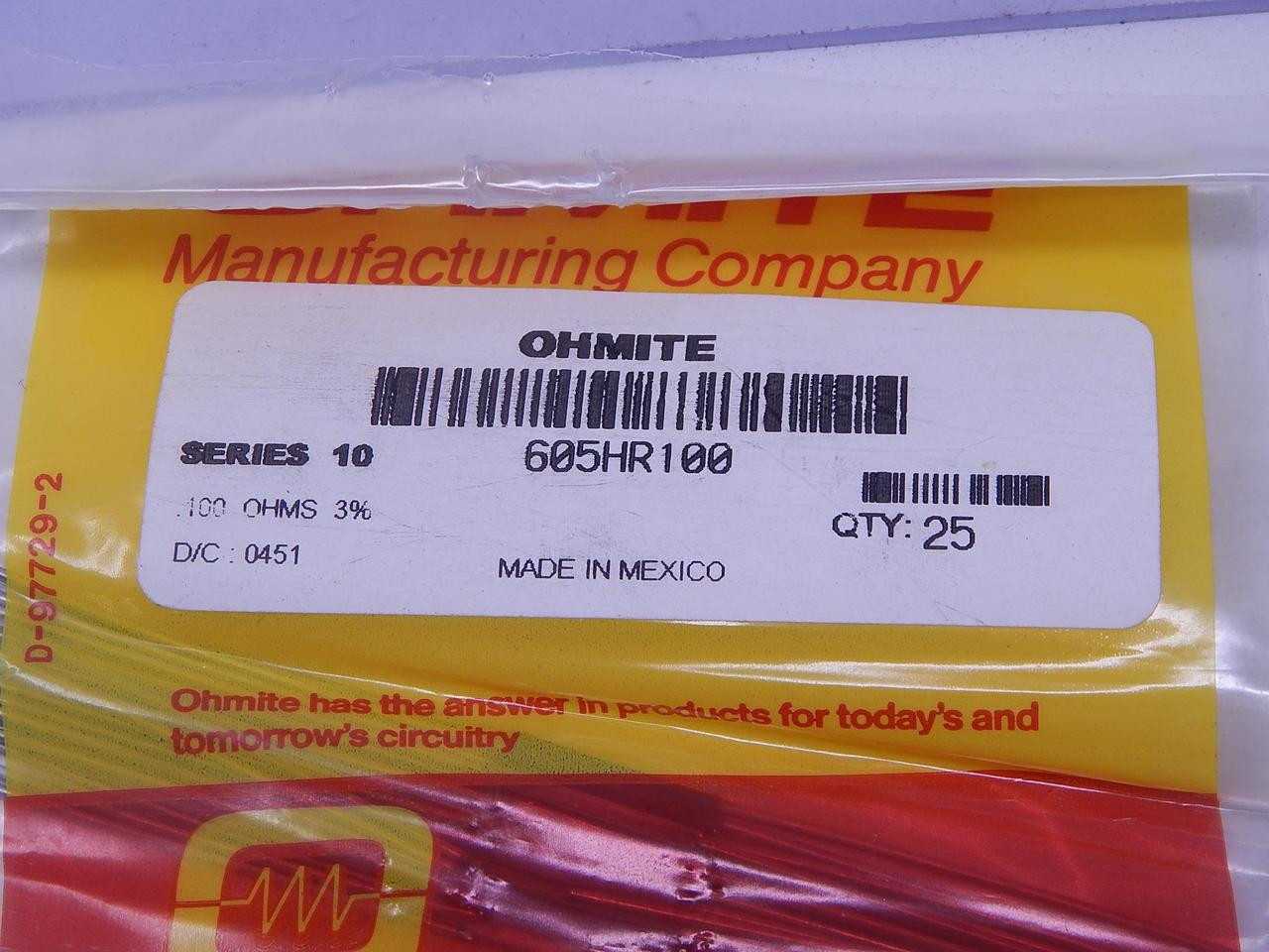 Lot Of 1700 Ohmite 605HR10 Current Sense Resistors 1/2 Watt 0.1 Ohm 3% T111976 - INDUSTRIAL PARTS