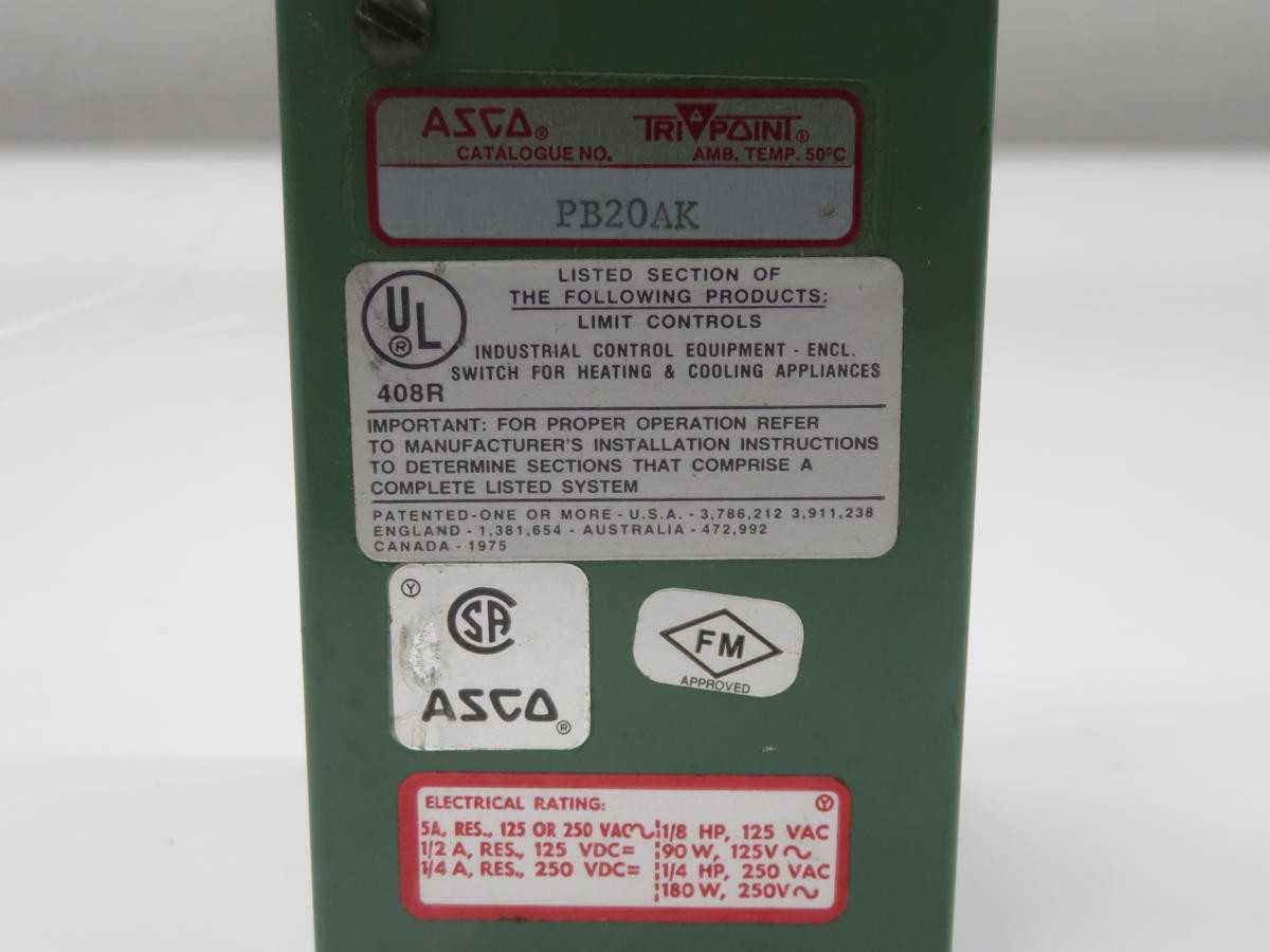 ASCO PB20AK PRESSURE SWITCH T233748 - SENSORS
