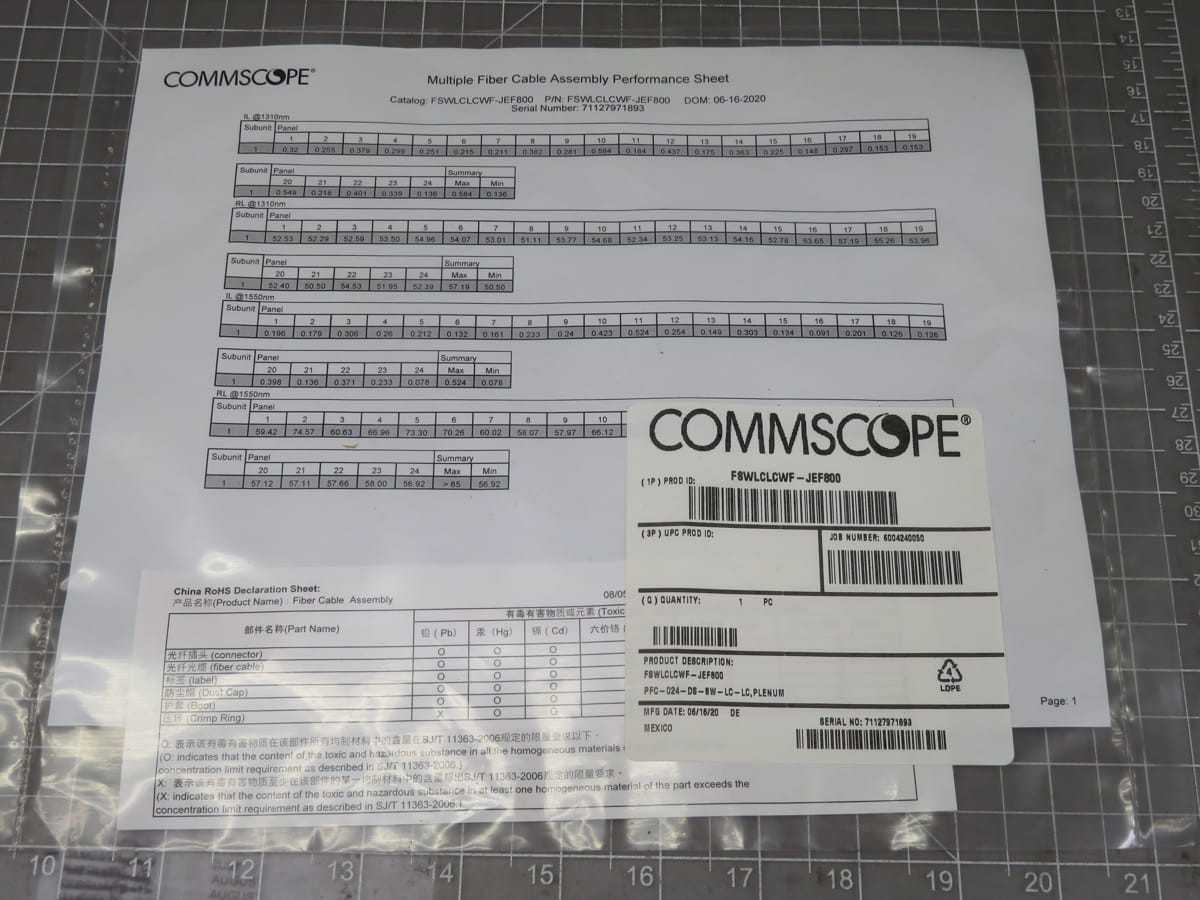 COMMSCOPE FSWLCLCWF-JEF800 LC/UPC TO LC/UPC DISTRIBUTION CABLE 24-FIBER PLENUM T198041 - FIBER OPTIC CABLE
