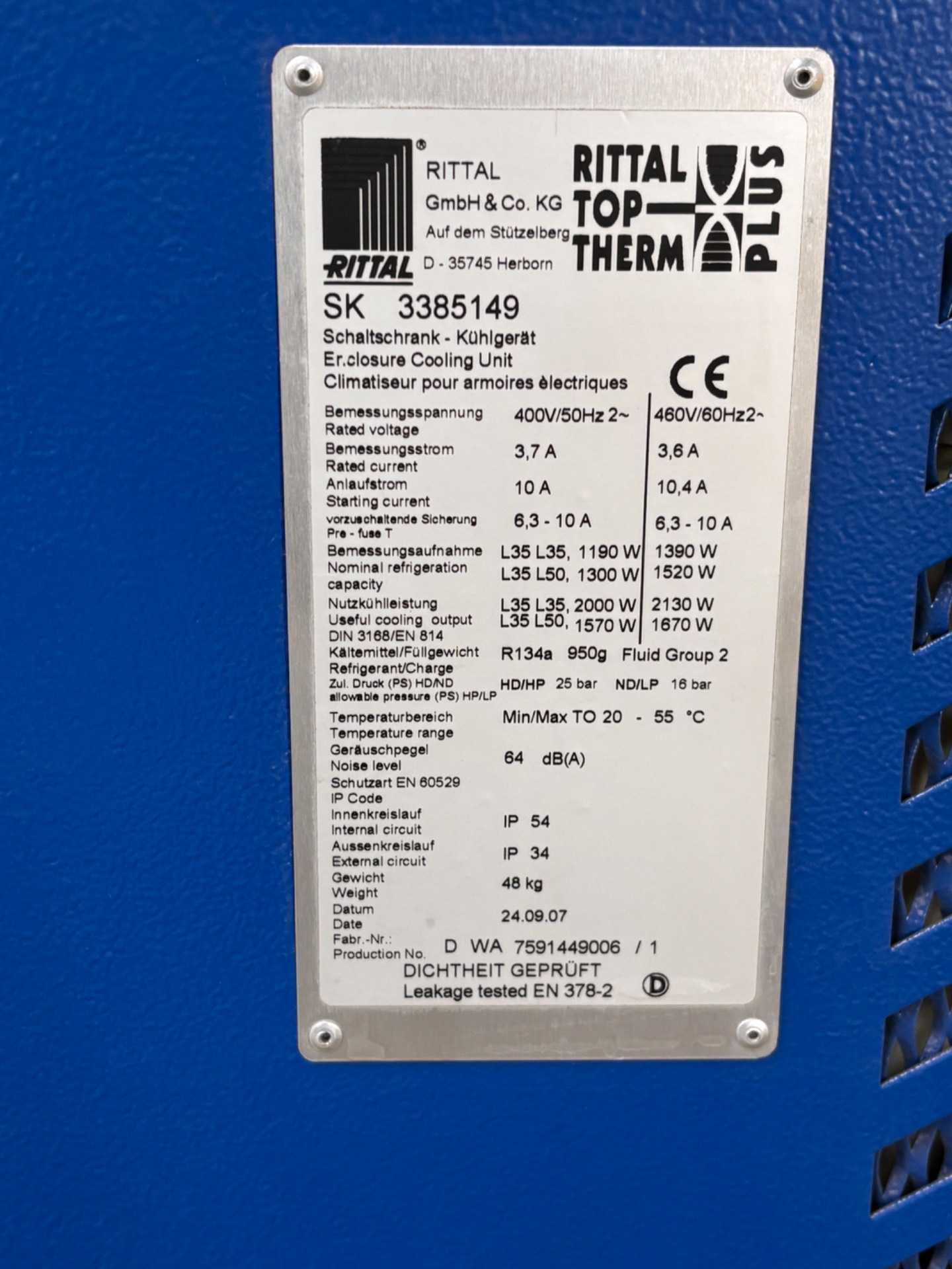 2007 RITTAL SK3385149 ENCLOSURE COOLING UNIT - 400V/460V, 1190W/1390W, 48KG, IP54/IP34 - HVAC EQUIPMENT