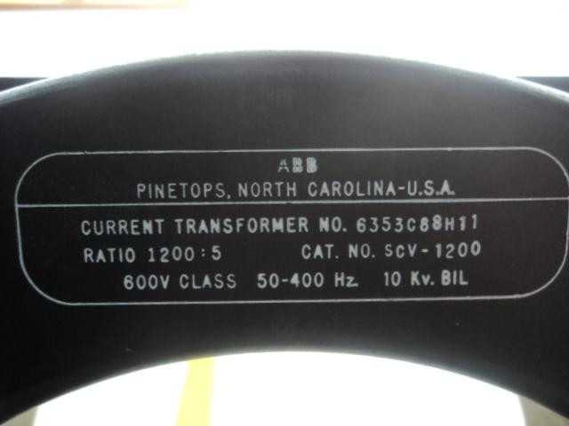 ABB 6353C88H11 SCV-1200 CURRENT TRANSFORMER RATIO 1200:5 10KV 600V 50-400HZ T17632 - ELECTRICAL COMPONENTS