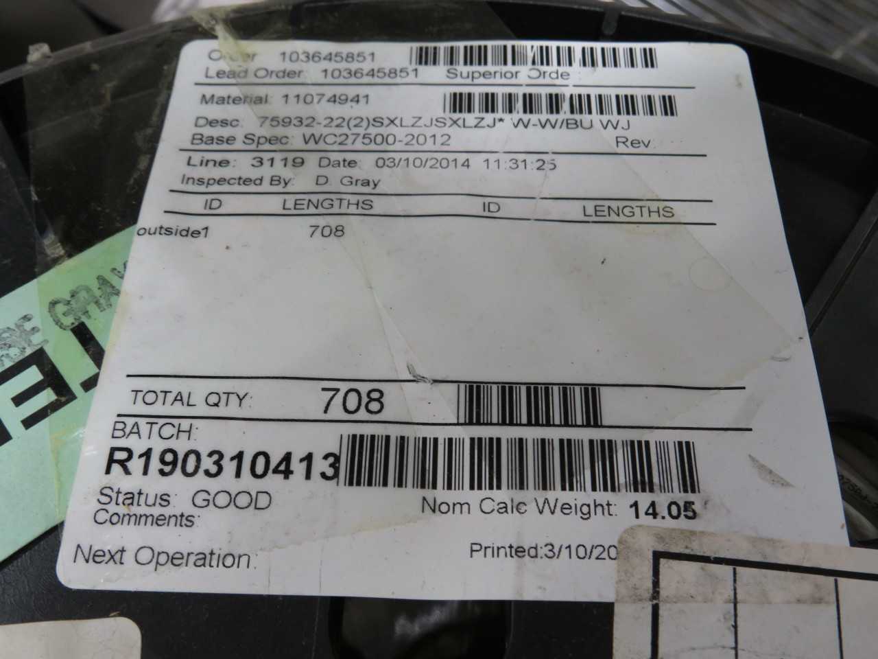 Nexans M27500-22SB2V73 Aerospace Wire 700 Ft T190499 - ELECTRICAL WIRE