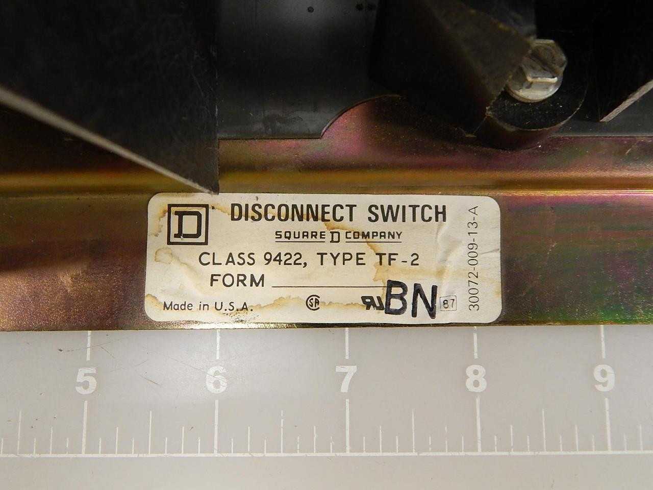 SQUARE D 9422 TF-2 DISCONNECT SWITCH T71499 - DISCONNECT SWITCHES