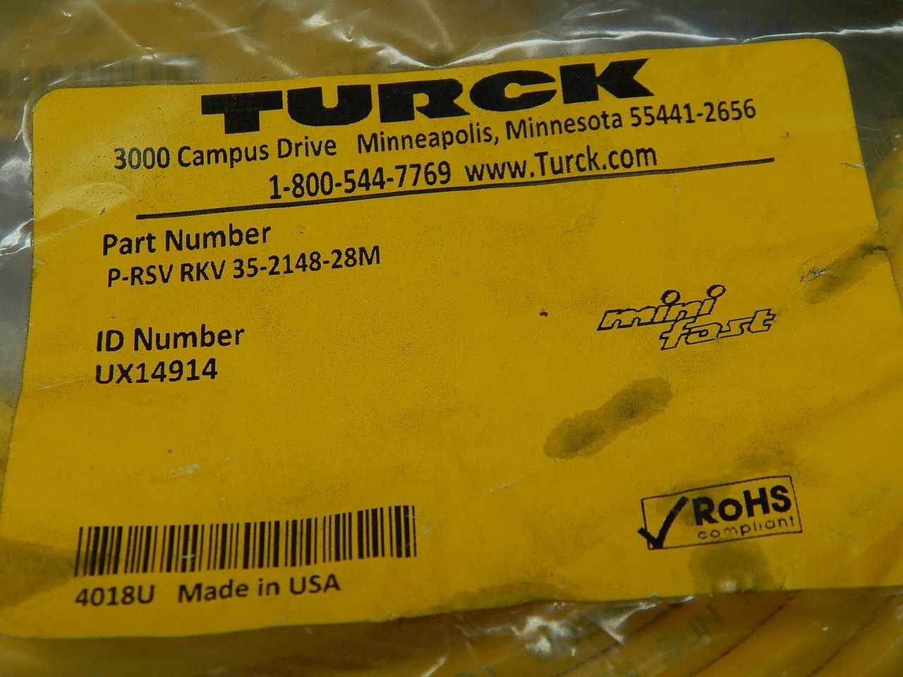 TURCK P-RSV-RKV 35-2148-28M 3 PIN PROCESS CABLE CORDSET T149572 - CORDSET CABLES