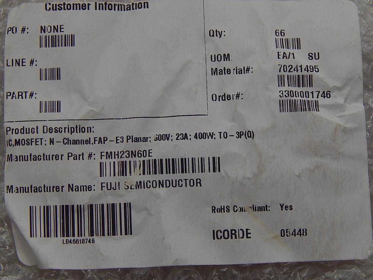 66 Fuji Semiconductor FMH23N60E N-Channel MOSFETs 600V 23A 400W FAP-E3 - ELECTRONIC COMPONENTS