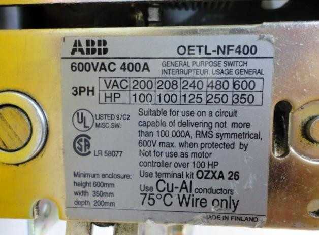 ABB OETL-NF400 DISCONNECT SWITCH 400A T14997 - DISCONNECT SWITCHES