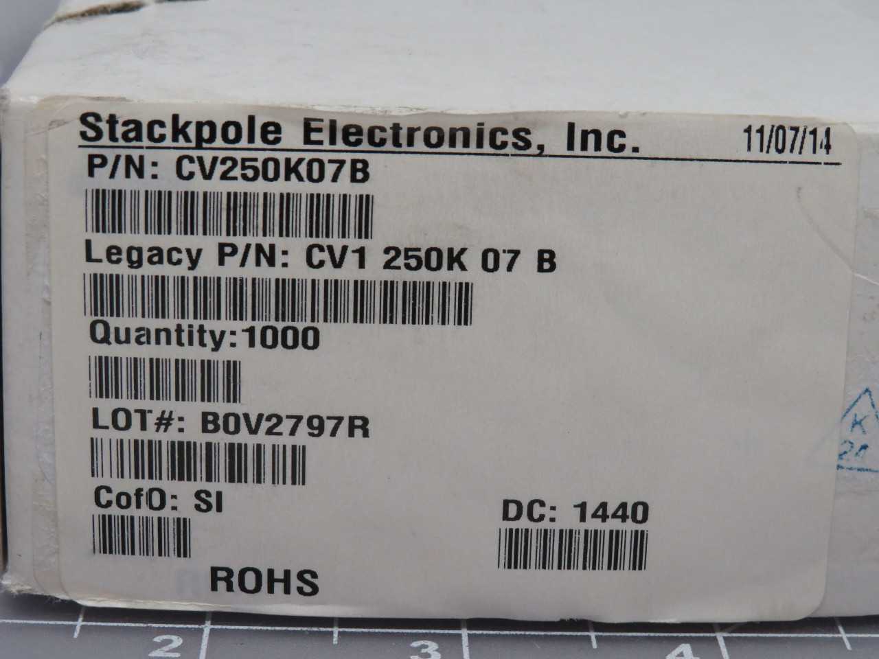 LOT OF 1000 STACKPOLE ELECTRONICS CV250K07B VARISTORS MOV 250VAC/320VDC 1200A 390V RADIAL BULK T1725 - CIRCUIT BREAKERS