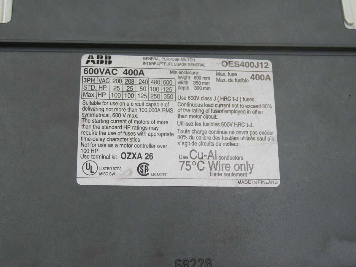 ABB OES400J12 Disconnect Switch T249655 - Reliable Power Management Solution - DISCONNECT SWITCHES