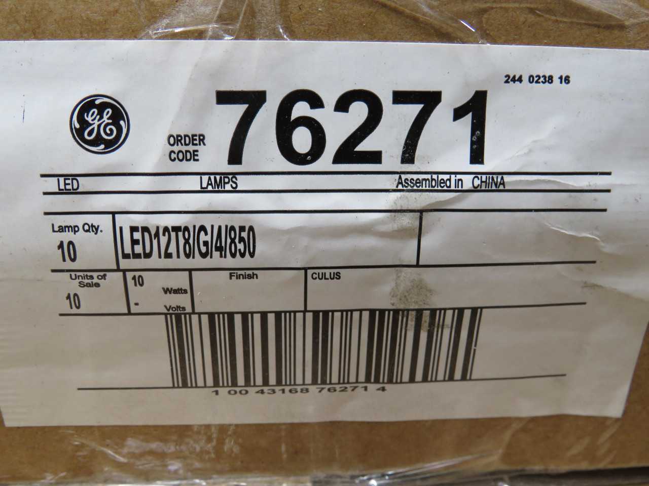 LOT OF 310 GE 76271 LED12T8/G/4/850
T8 10 WATT LED STRAIGHT TUBE 48 INCH MEDIUM BI-PIN (G13) 5000K - LIGHTING