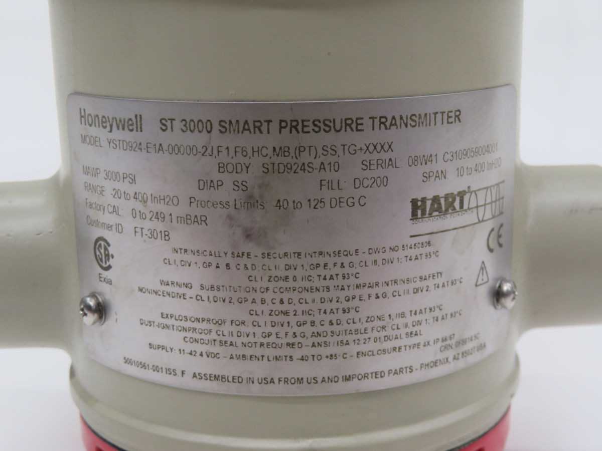 HONEYWELL YSTD924-E1A-00000-2J,F1,F6, HC,MB,(PT),SS,TG+XXXX SMART PRESSURE TRANSMITTER T246715 - PRESSURE TRANSMITTER