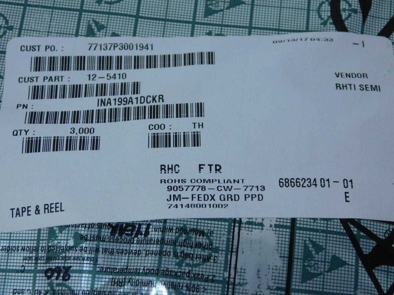 LOT OF 3000 TEXAS INSTRUMENTS INA199A1DCKR CURRENT SENSE AMPLIFIERS VLTG OUTPUT HI/LOW MSMT BI-DIR 0 - INDUSTRIAL PARTS
