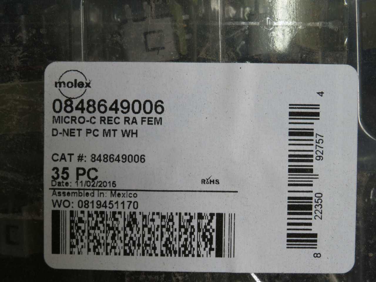 LOT OF 90 MOLEX 0848649006 NMEA-8R5L510005 MICRO-CHANGE (M12) RECEPTACLE T174441 - PLUGS & RECEPTACLES
