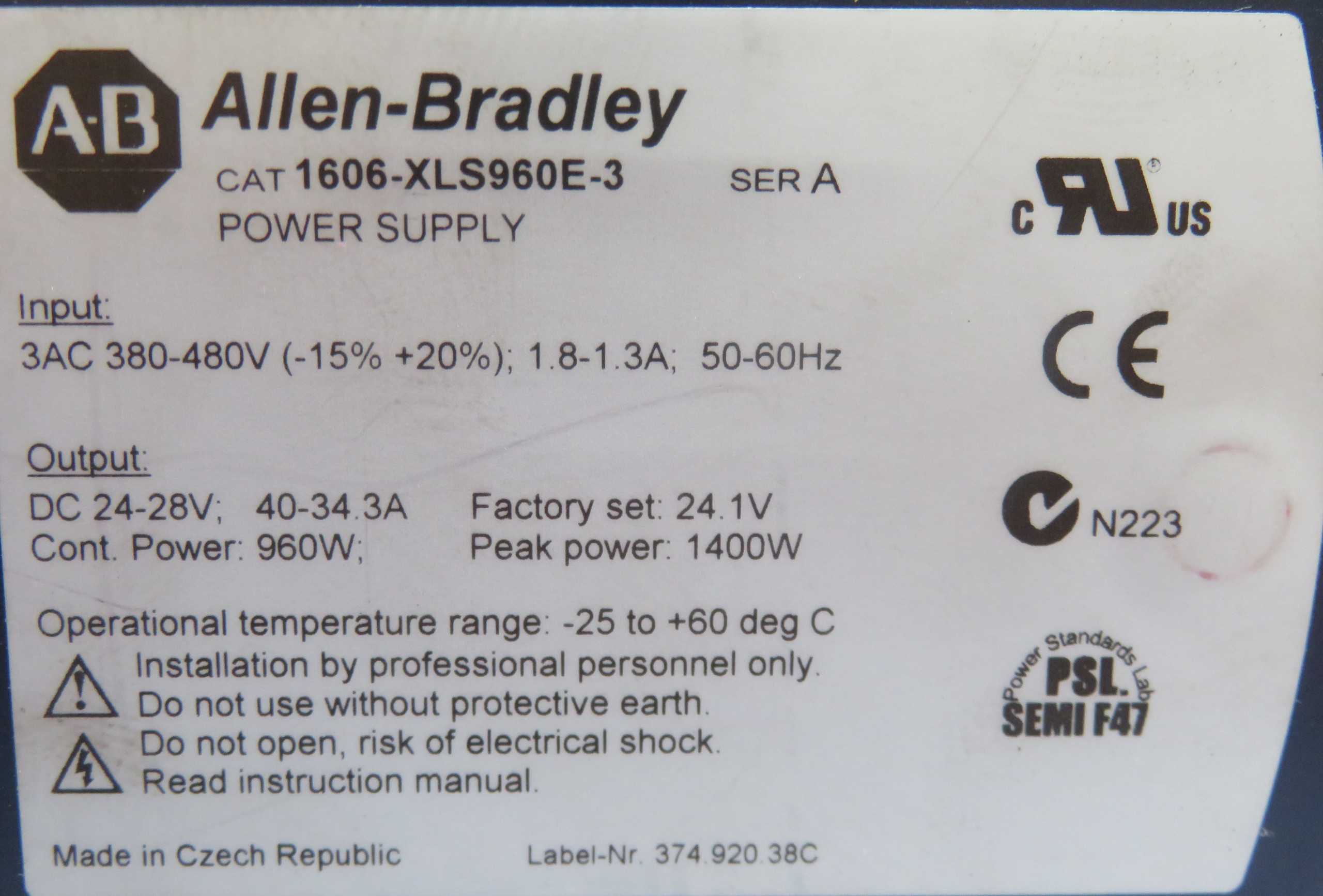 Allen Bradley 1606-XLS960E-3 3-Phase Power Supply 24VDC 40A 960W - AC VFD DRIVES