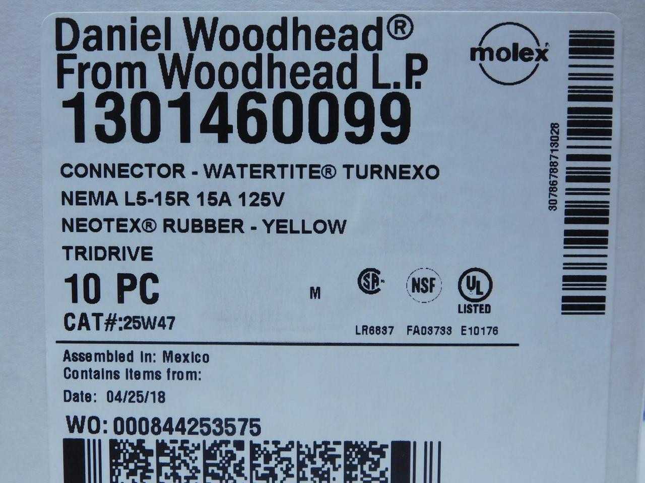 Lot Of 10 Molex 1301460099 Watertite Turnexo NEMAL5-15R 125V Connectors - PLUGS & RECEPTACLES