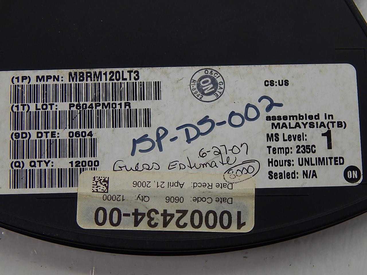 LOT OF 6000 ON SEMICONDUCTOR MBRM120LT3 SCHOTTKY DIODES & RECTIFIERS 1A 20V LOW VF T88297 - POWER SUPPLIES