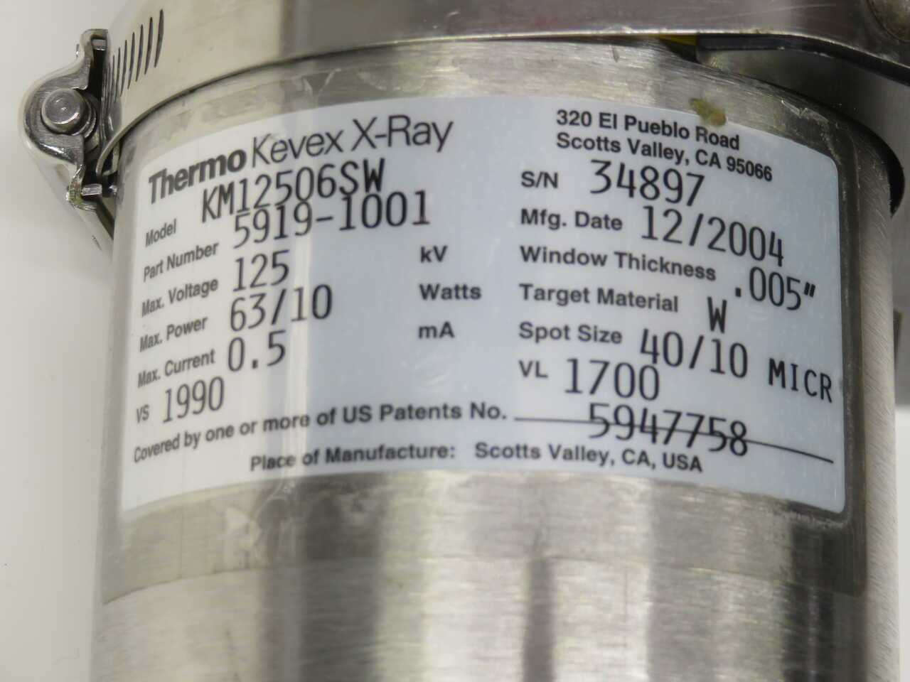 THERMO KEVEX KM12506SW 5919-1001 X-RAY TUBE T271147 - INDUSTRIAL PARTS