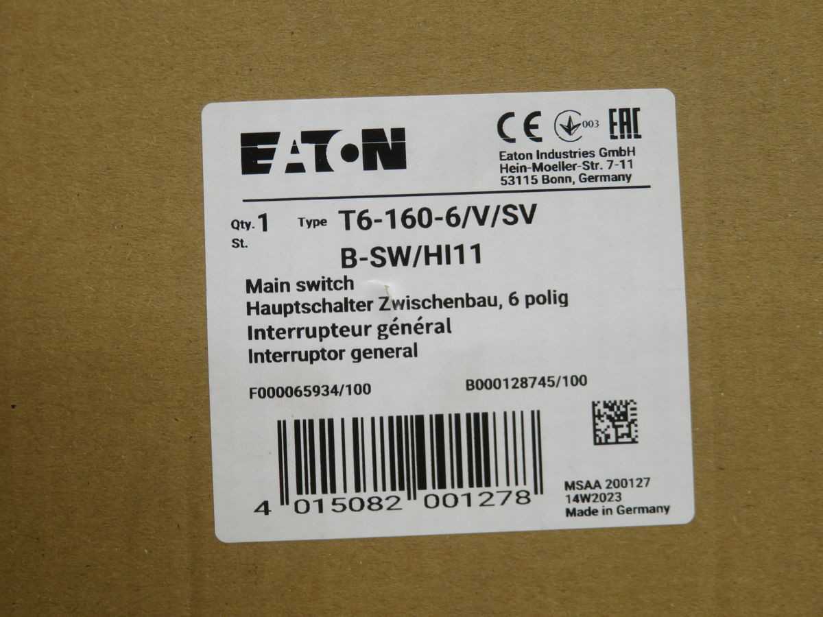 EATON T6-160-6/V/SV B-SW/HI11 MAIN SWITCH W/ROTARY HANDLE T246012 - DISCONNECT SWITCHES
