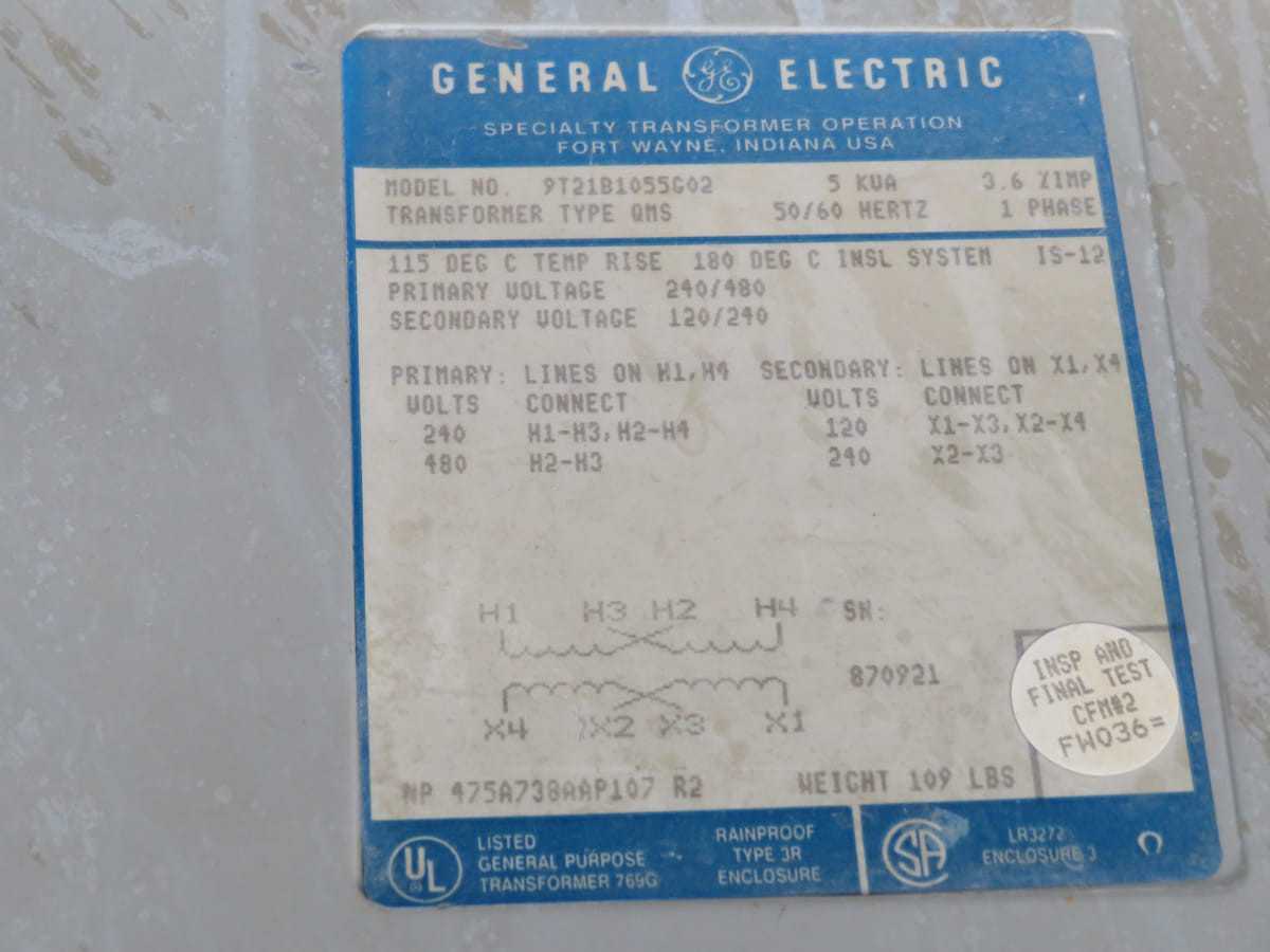 GENERAL ELECTRIC 9T21B1055G02 SINGLE PHASE TRANSFORMER 5 KVA T198389 - MACHINING ACCESSORIES & TOOLING