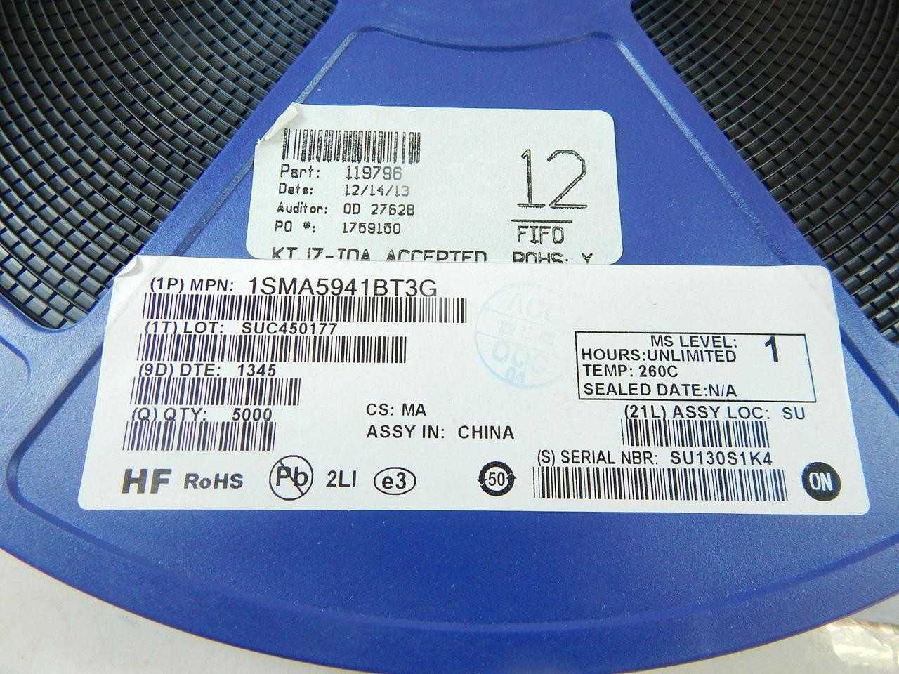 LOT OF 5000 ON SEMICONDUCTOR 1SMA5941BT3G 119796 ZENER DIODES 47V 1.5W T95061 - POWER SUPPLIES