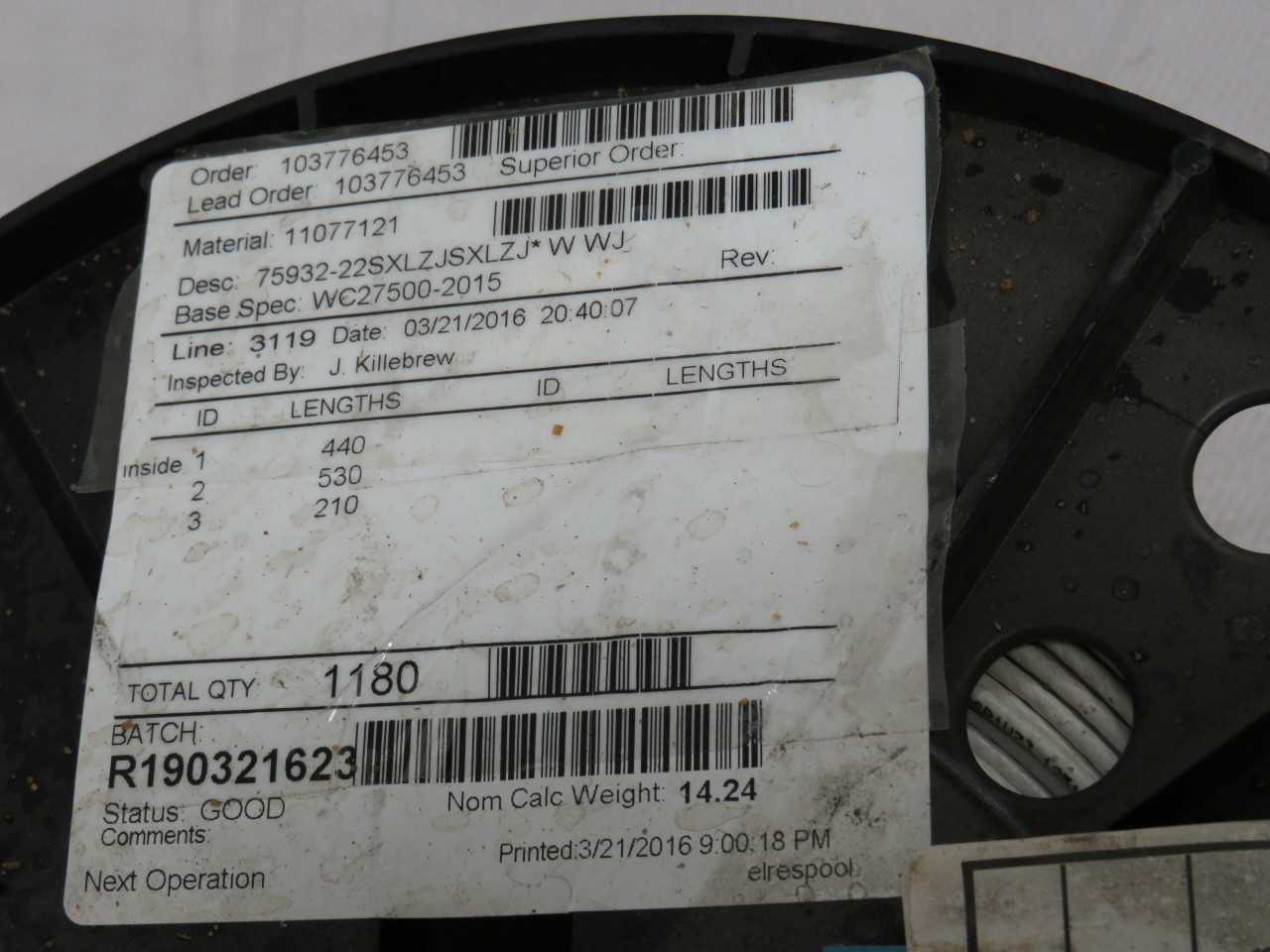 NEXANS WMSB-221V73 R190321623 75932-22SXLZJSXLZJ WWJ BASE SPEC WC27500-2015 1000 FT T190671 - ELECTRICAL WIRE