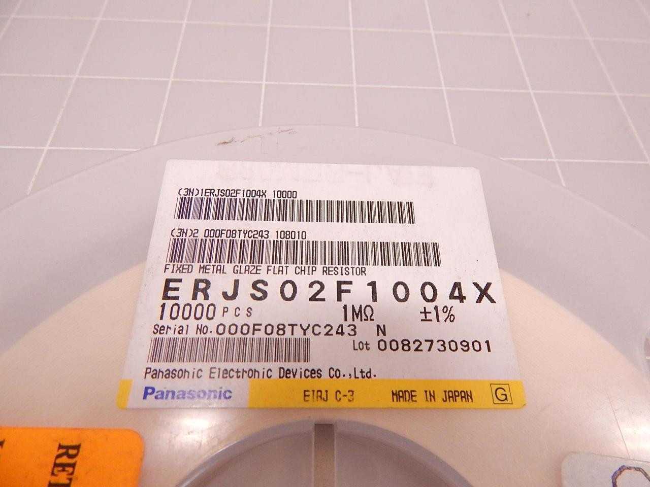 LOT OF 10000 PANASONIC ERJS02F1004X THICK FILM RESISTORS SMD 0402 1.0MOHMS 1% ANTI-SULFUR T78445 - ELECTRICAL COMPONENTS