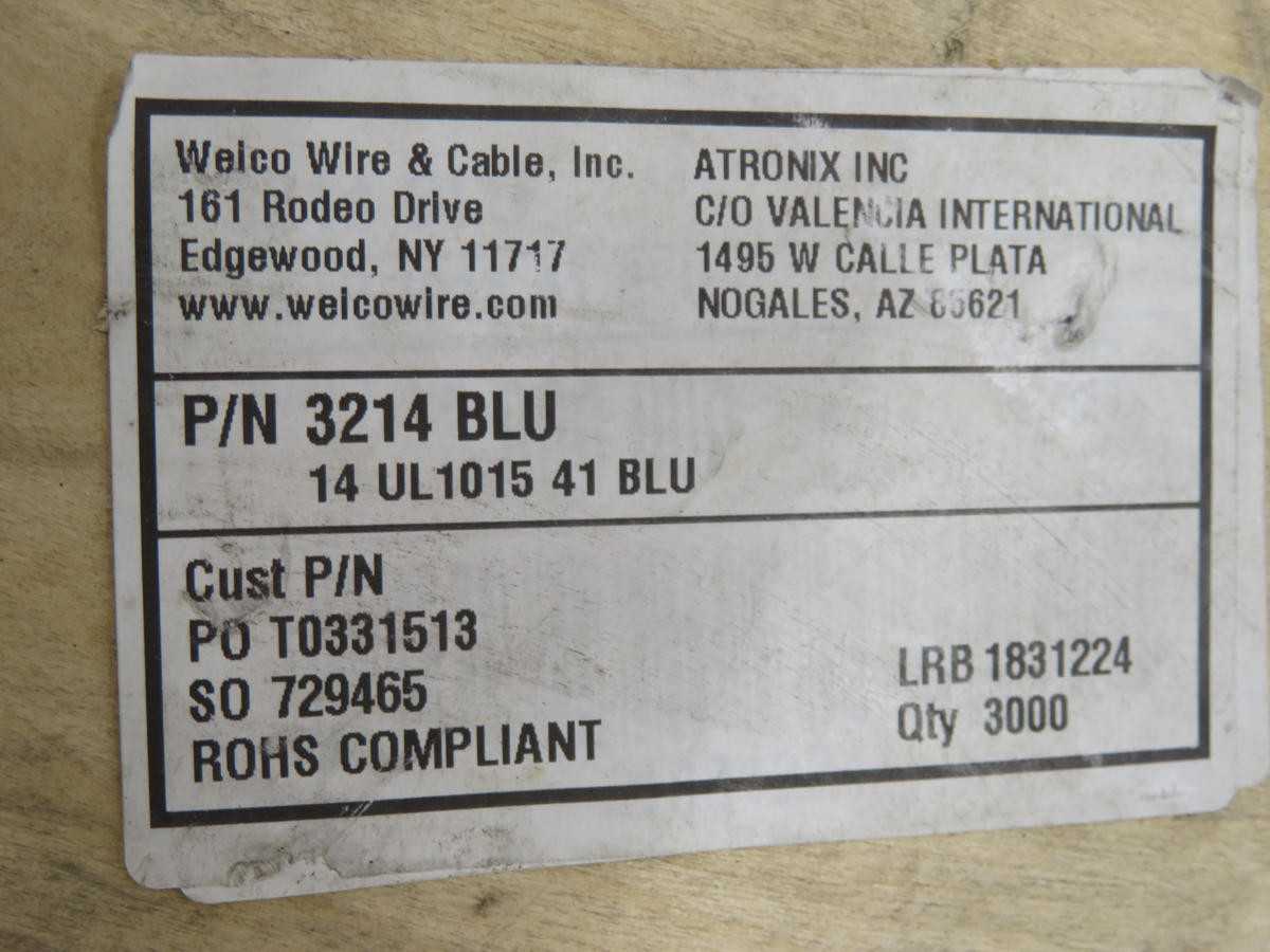 LOT OF 2900 FT WELCO 3214 ELECTRIC WIRE CABLE T205344 - ELECTRICAL WIRE