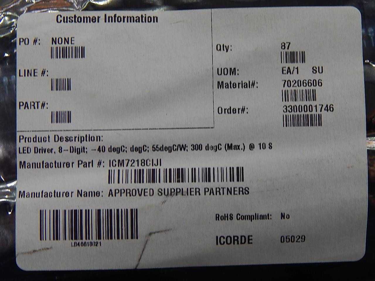 LOT OF 87 INTERSIL ICM7218CIJI L1249ZBBB LED DISPLAY DRIVERS DISPLAY 8 DIG LED DRIVER 28CDIP IND T88 - DISPLAYS