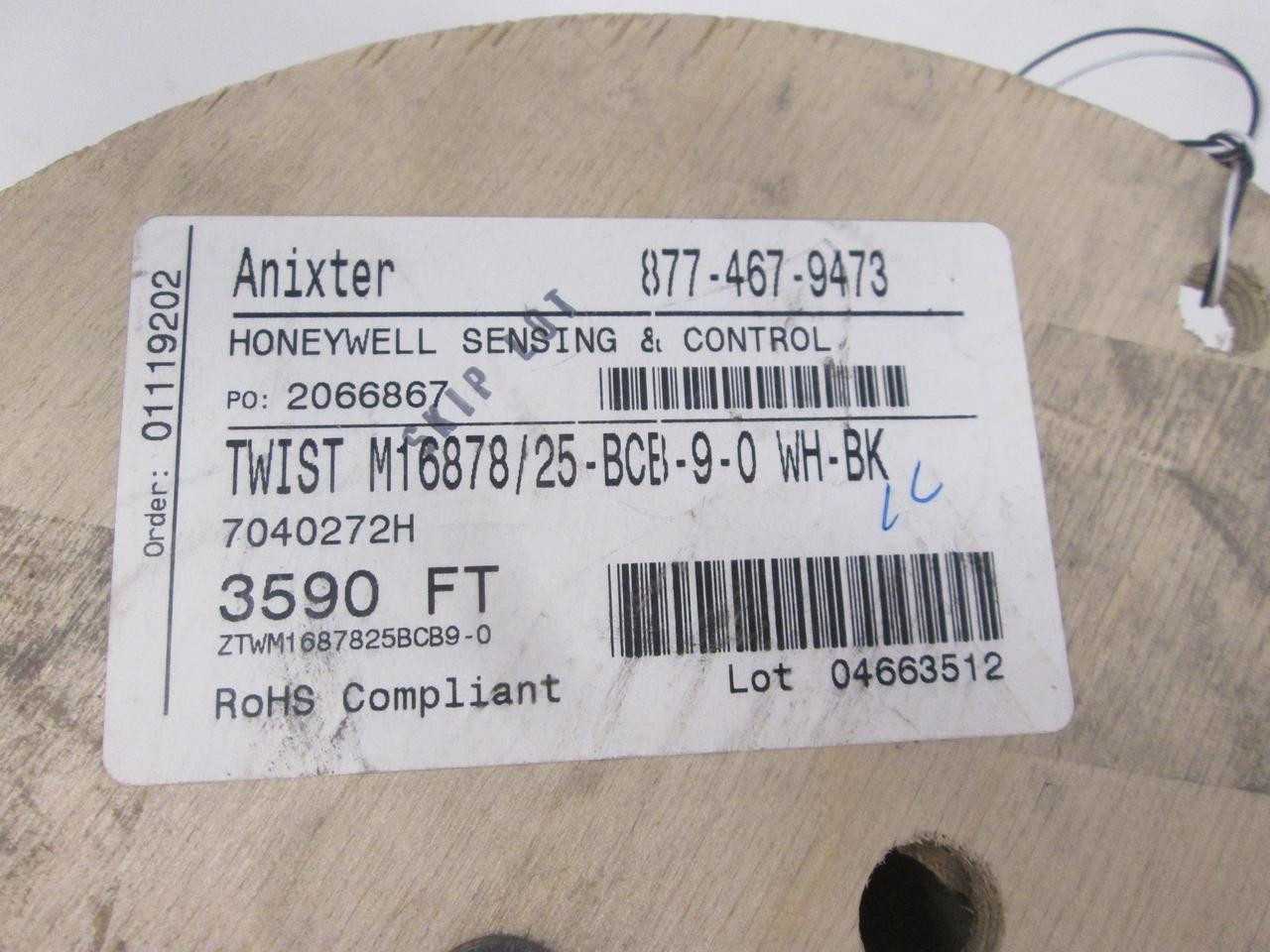 Anixter 7040272H Twist M16878/25-BCB-9-0 WH-BK 1000ft Reel Wire T67641 - ELECTRICAL WIRE