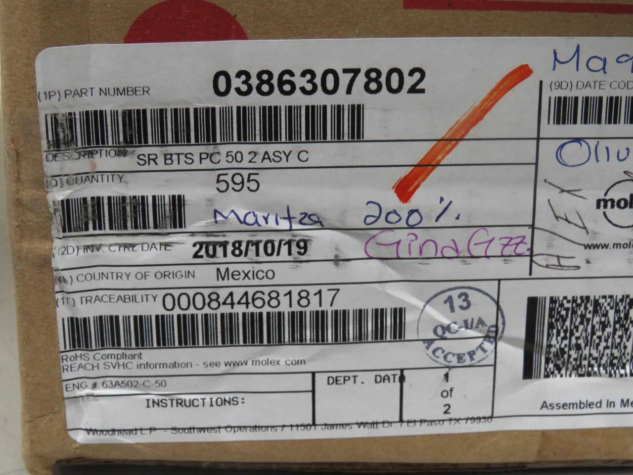 LOT OF 575 MOLEX 0386307802 CONN BARRIER STRIP 2CIRC 0.438"
T153101 - TERMINAL BLOCKS