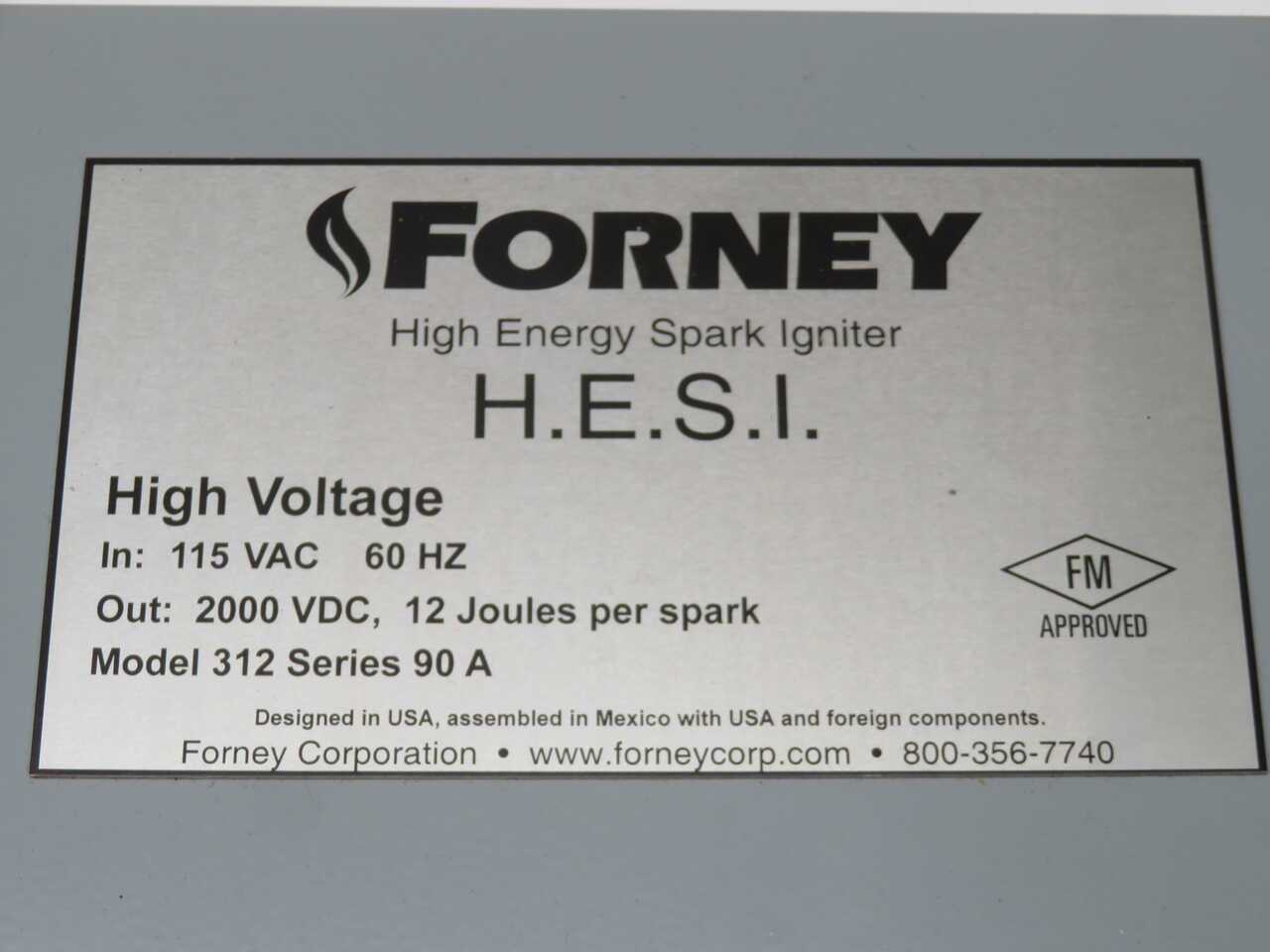 FORNEY 312 HIGH ENERGY SPARK IGNITER T272349 - OPERATOR CONTROLS