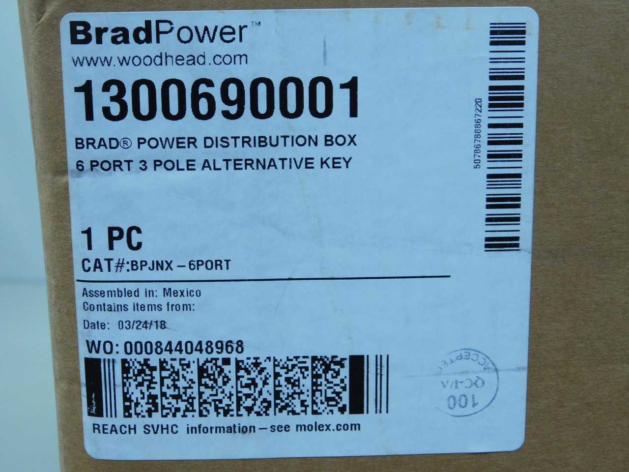 WOODHEAD 1300690001 BRAD POWER DISTRIBUTION BOX T153157 - SWITCHGEAR