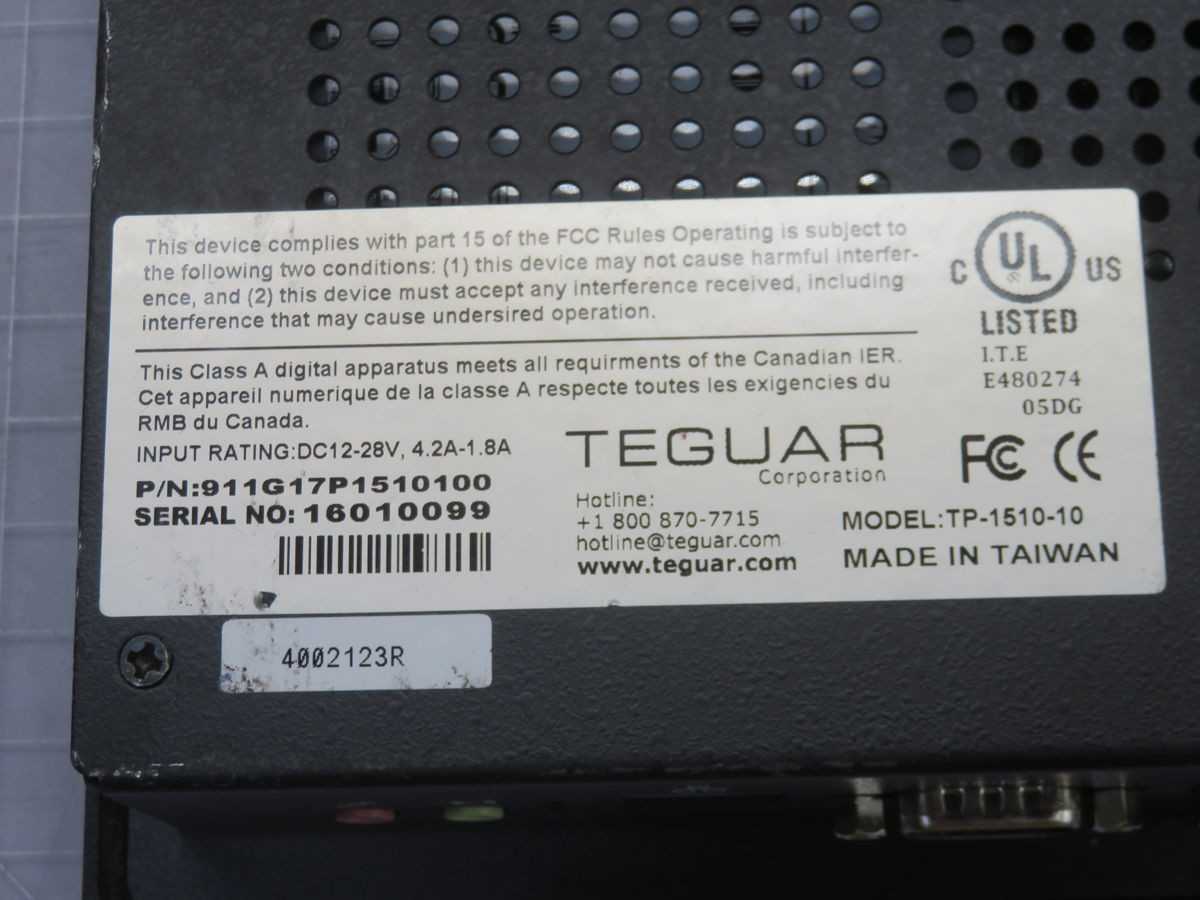 TEGUAR TP-1510-10 911G17P1510100 FANLESS PANEL PC T258975 - OPERATOR INTERFACE PANELS