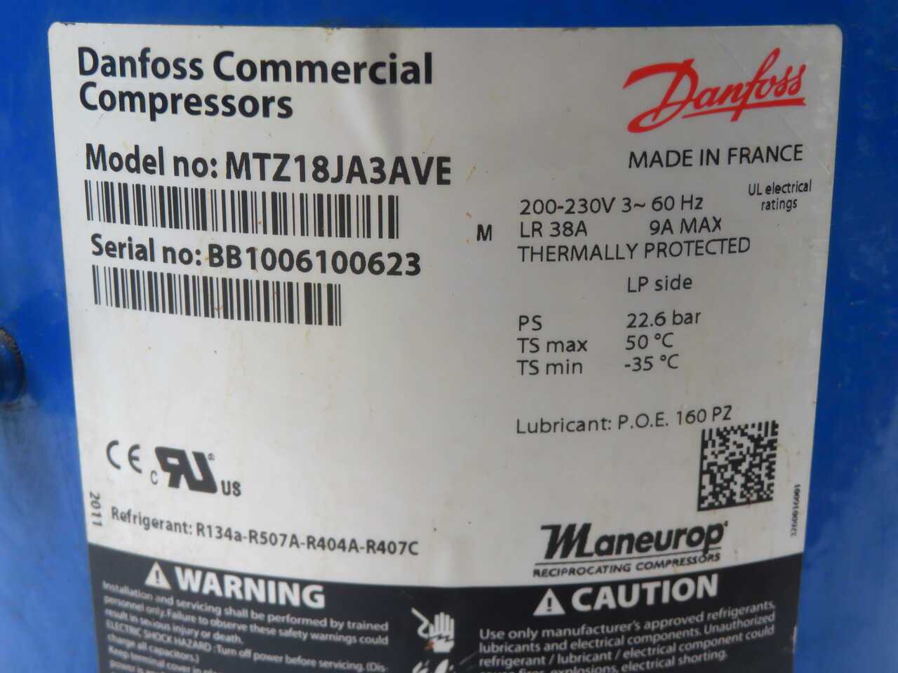 Danfoss MTZ18JA3AVE Refrigeration Compressor - AIR COMPRESSORS
