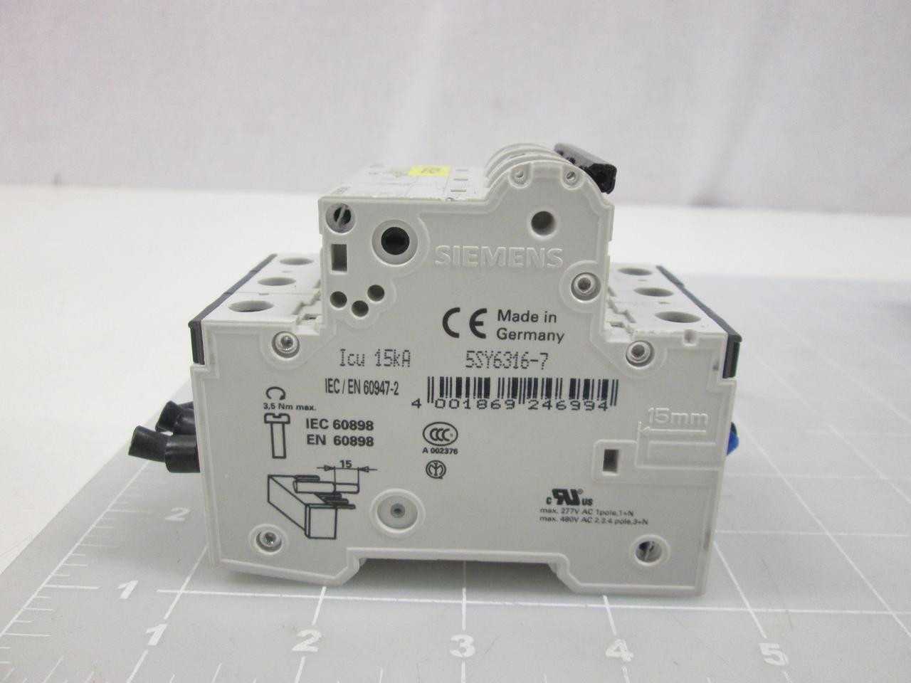 LOT OF 6 SIEMENS 5SY6316-7 SUPPLEMENTARY PROTECTOR 3P 16A CURVE C T60281 - CIRCUIT BREAKERS