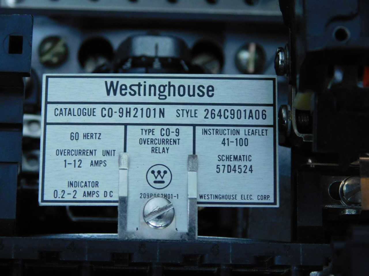 WESTINGHOUSE C0-9H2101N C0-2 OVERCURRENT RELAY T149470 - PROTECTION RELAY