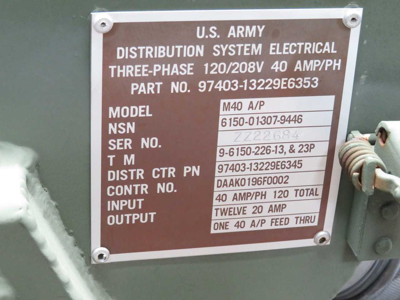 M40 A/P 97403-13229E6353 POWER DISTRIBUTION CIRCUIT BREAKER SYSTEM 12 X 20 MAP 1 X 40 AMP T177135 - HORIZONTAL MACHINING CENTERS