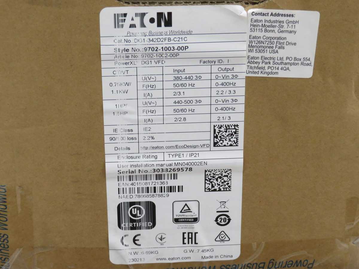 EATON DG1-342D2FB-C21C GENERAL PURPOSE DRIVE T252233 - AC VFD DRIVES