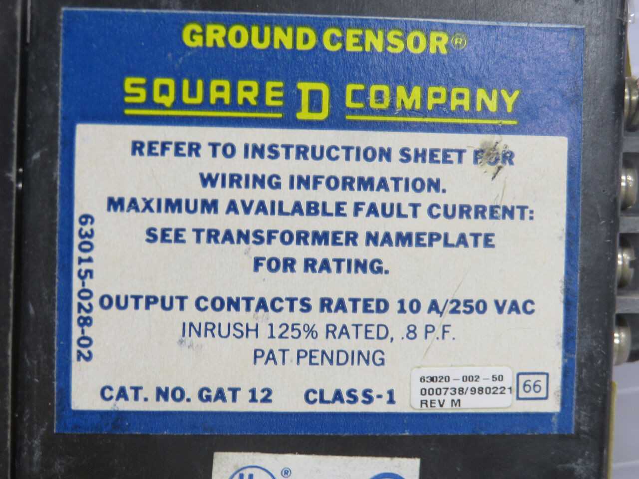 SQUARE D GAT 12 GROUND FAULT RELAY T245482 - INDUSTRIAL PARTS