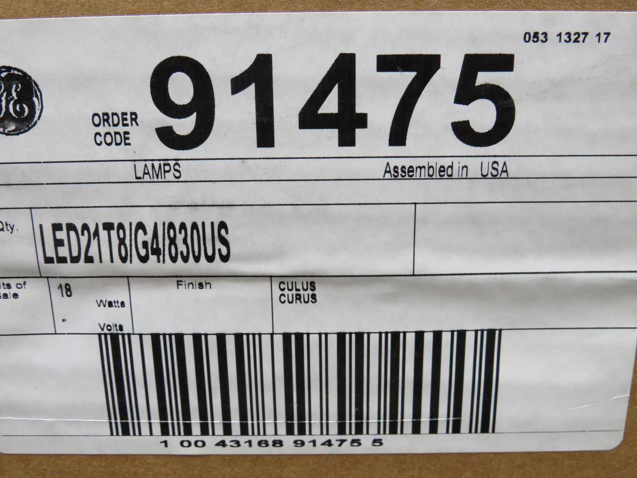 360 GE 91475 18W LED T8 48In Medium Bi-Pin Tube 3000K Lot - LIGHTING
