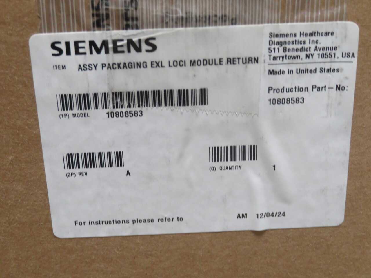 SIEMENS 10808583 PACKAGING EXL LOCI MODULE RETURN ASSEMBLY T271417 - PLC MODULES