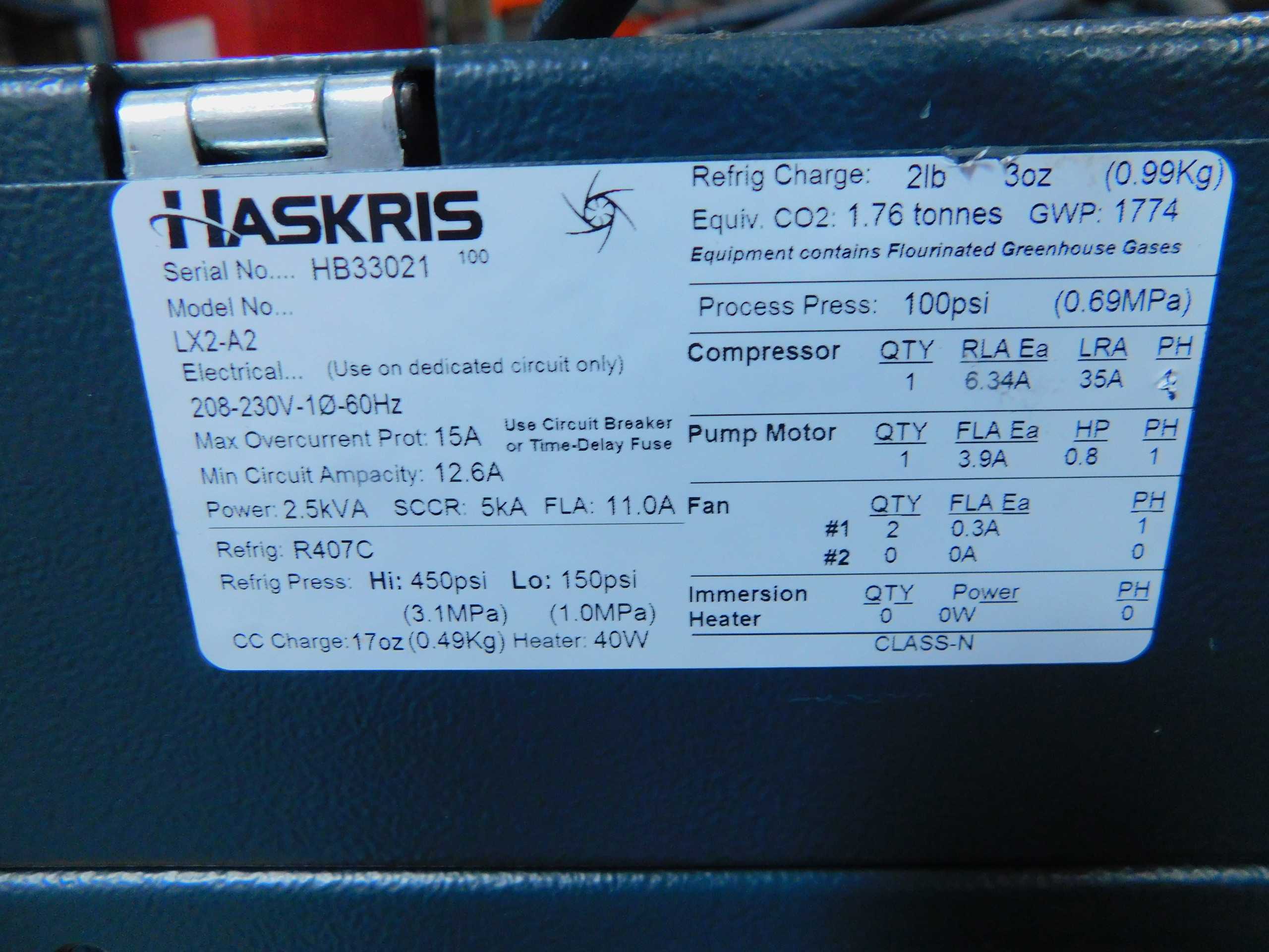Haskris LX2-A2 Refrigerated Water Recirculating Chiller 1HP - CHILLERS