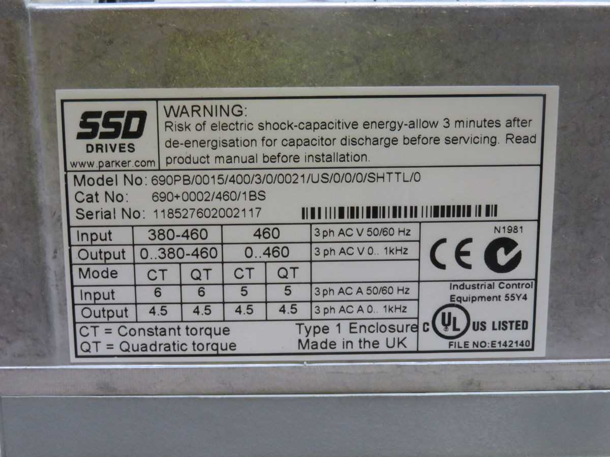 PARKER 690PB/0015/400/3/0/0021/US/0/0/0/SHTTL/O AC DRIVE T257651 - MOTOR DRIVES
