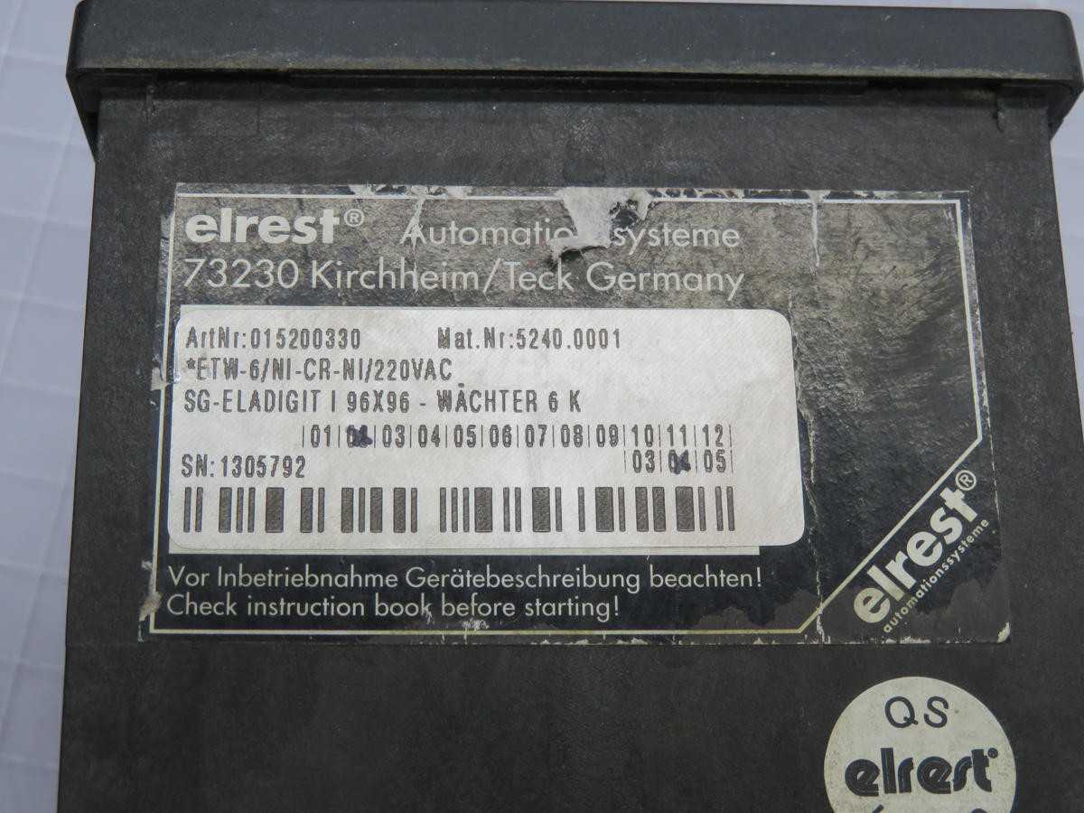 ELREST 015200330 ETW-6/NI-CR-NI/220VAC ELECTRIC CONTROLLER T219453 - AUTOMATION & CONTROLS