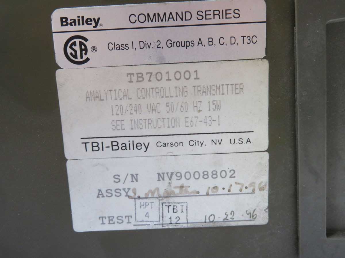 TBI-BAILEY TB701001 ANALYTICAL CONTROLLING TRANSMITTER T254291 - FLOW TRANSMITTER