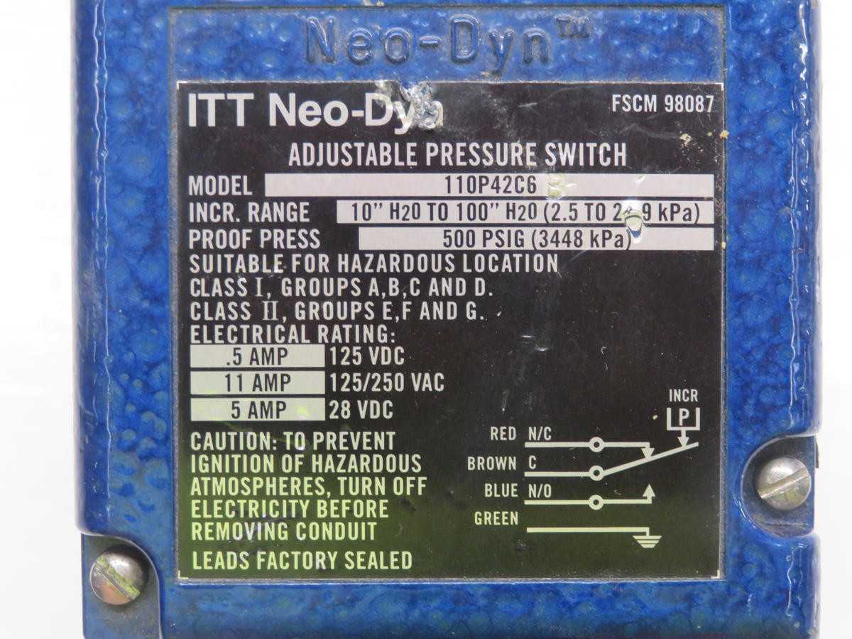 ITT 110P42C6 NEO-DYN ADJUSTABLE PRESSURE SWITCH T213273 - SWITCHES