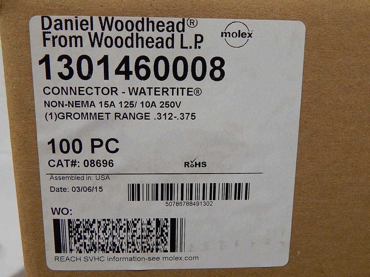 LOT OF 100 MOLEX 1301460008 YELLO AC POWER PLUG CONNECTOR WATERTITE 15 AMP 125/10 A 250 VOLT - PLUGS & RECEPTACLES