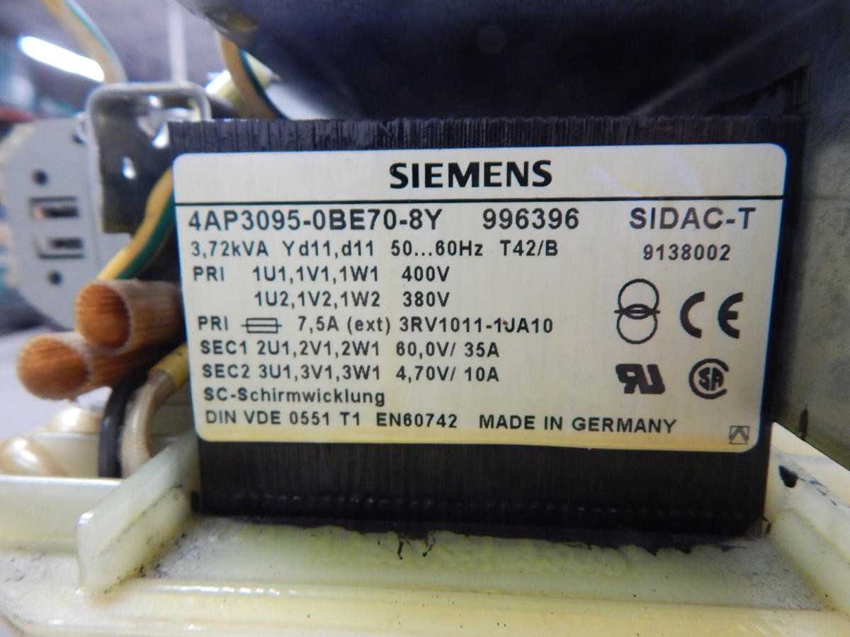 SIEMENS DIN VDE 0551 T1 TRANSFORMER 3.72 KVA, PRI 380,400 VAC - SEC 4.70, 60 VAC M4338 - DRY TRANSFORMERS